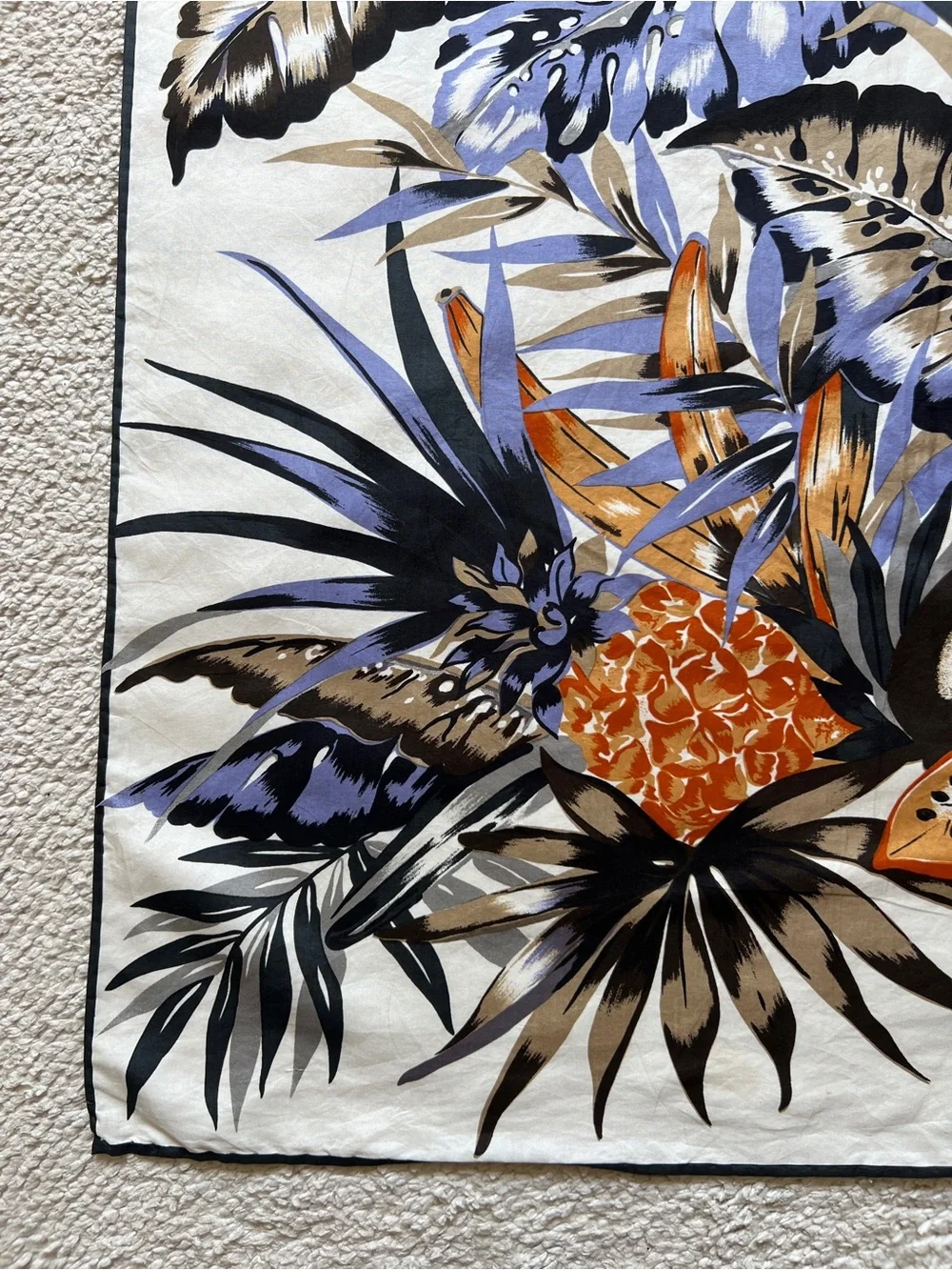 Vtg Jim Thompson Silk Scarf Tropical Botanical Palm Monstera Leaves Fruits 31x32